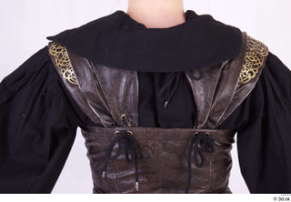  Photos Woman in Historical Dress 74 15th century Historical clothing black shirt leather vest upper body 0010.jpg